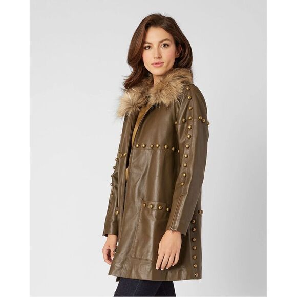 Adrienne Landau Quartz NWT BRASS STUD LEATHER JACKET SIZE Medium - Picture 2 of 9
